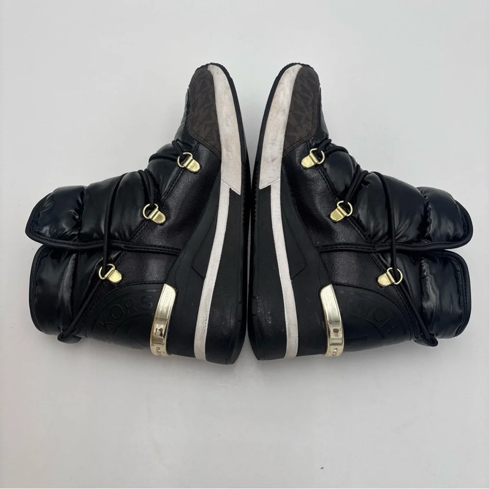 Michael Kors Black Quilted Winter Boots‎ with Gold Accents